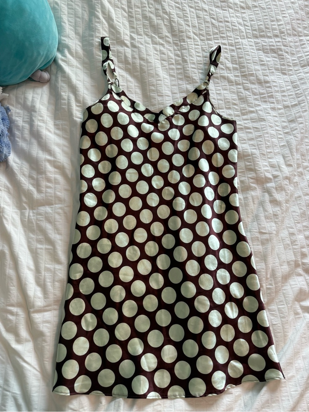 Vintage 90s Kathryn Brown & Cream Polka Dot Satin Slip Dress